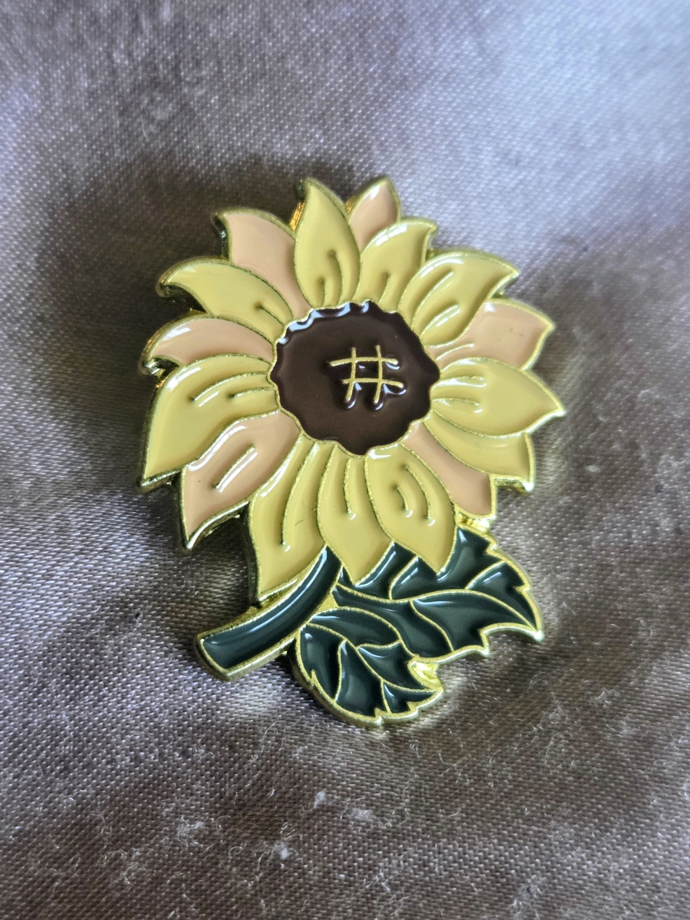 Sunflower Enamel Pin - Yellow & Green With Gold Triming